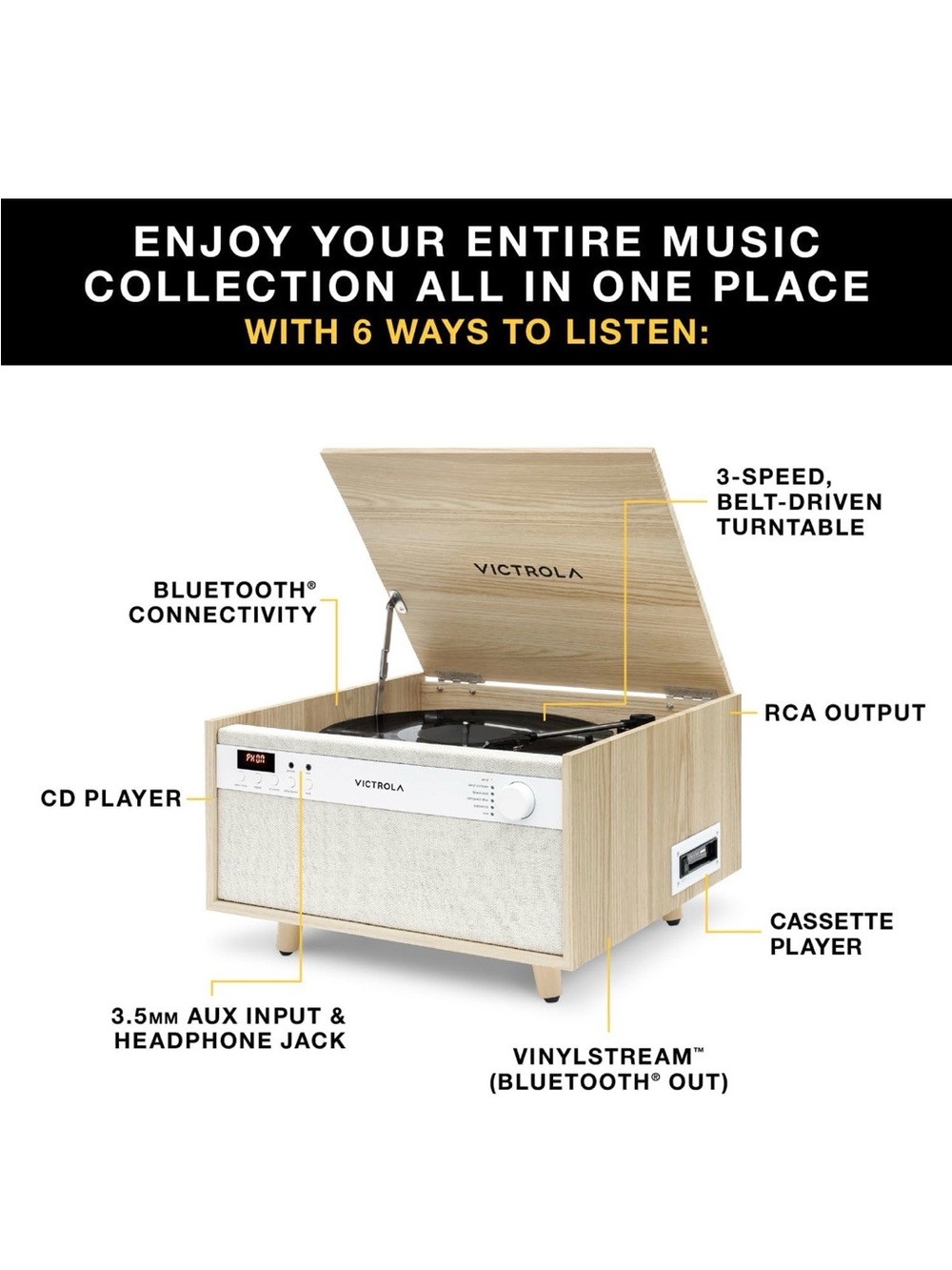 Victrola Century - 6-in-1 Bluetooth Record Player - Natural - Picture 2 of 4